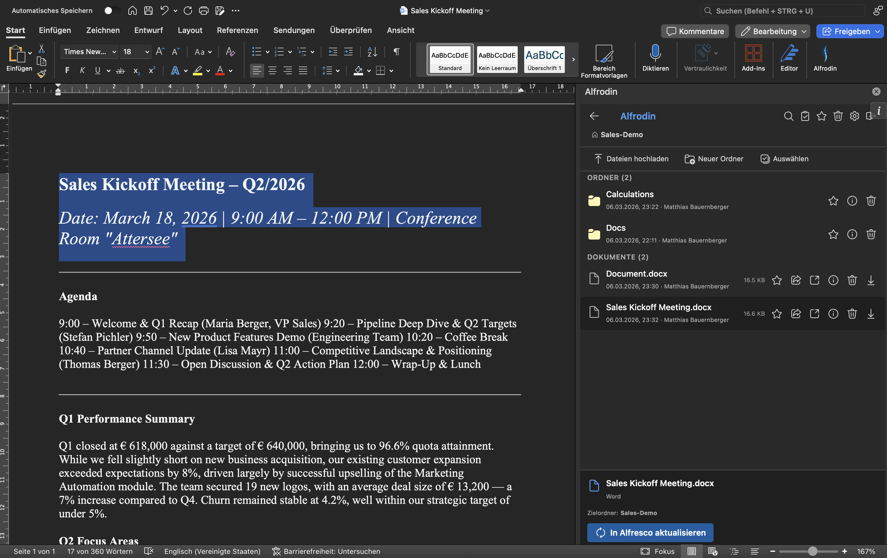Alfrodin in Microsoft Word